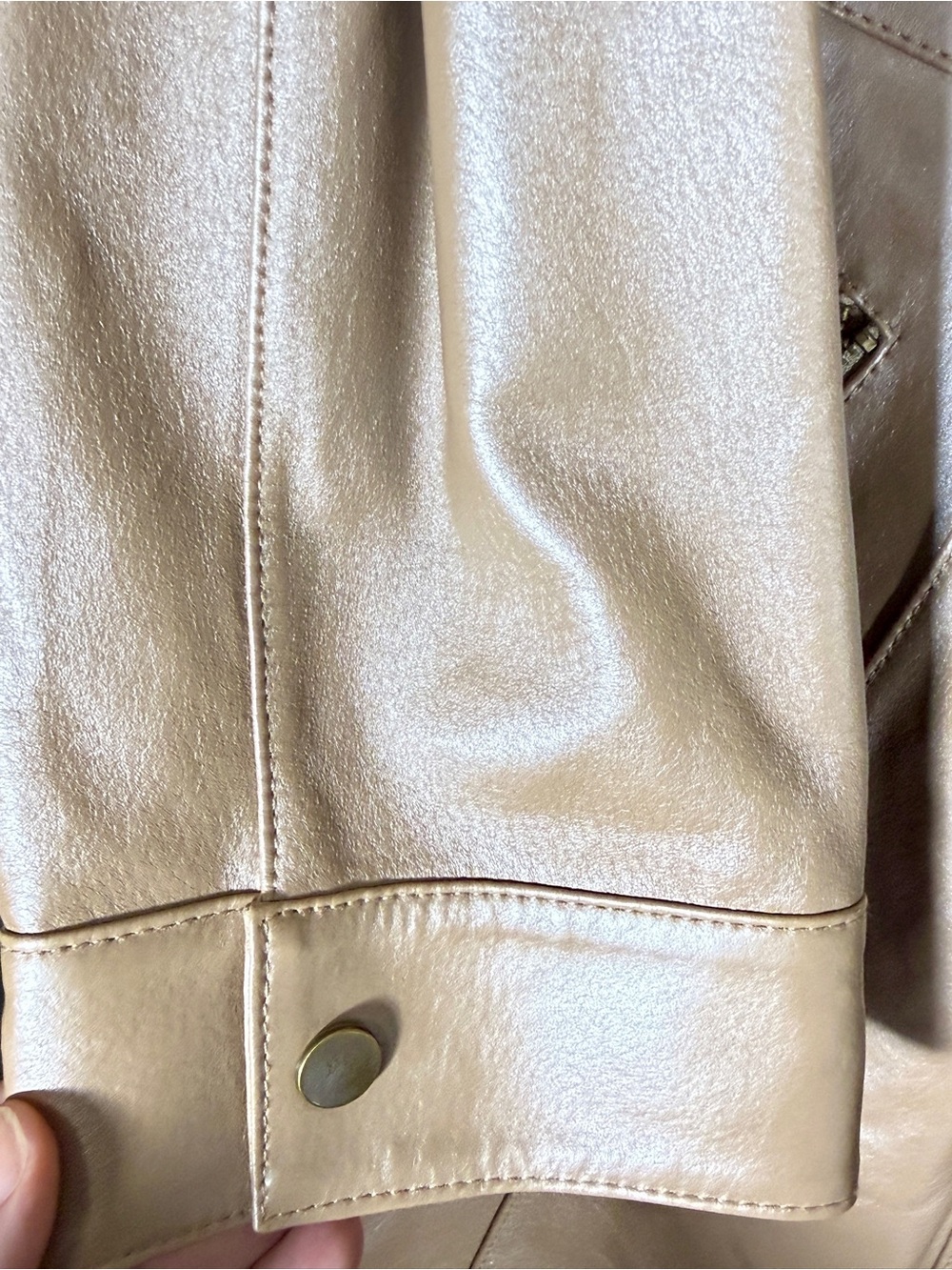 Women’s Taupe Leather Like Zip-Front Coat with Zipper Pockets - Picture 7 of 12